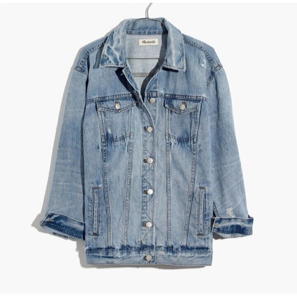 Madewell Oversized Jean Jacket in Junction Wash: Distressed Edition. Size XL - Picture 4 of 11